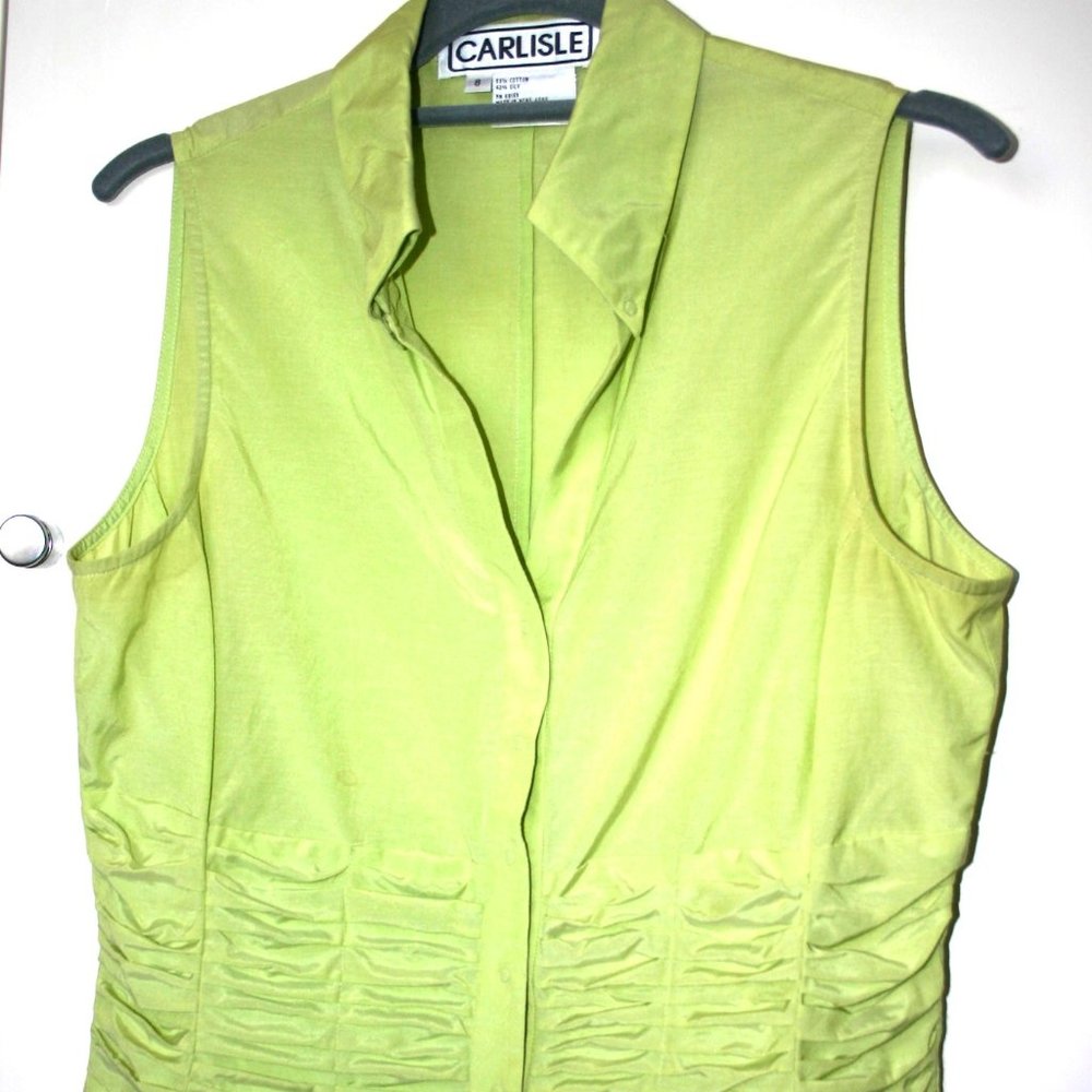 CARLISLE Short-Sleeved Blouse Size 8 Cotton/Silk Chartreuse Excellent Condition